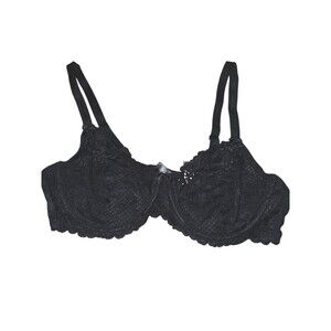 Adore Me 40C Bra Black Sheer Coquette Full Coverage Underwire Back Closure